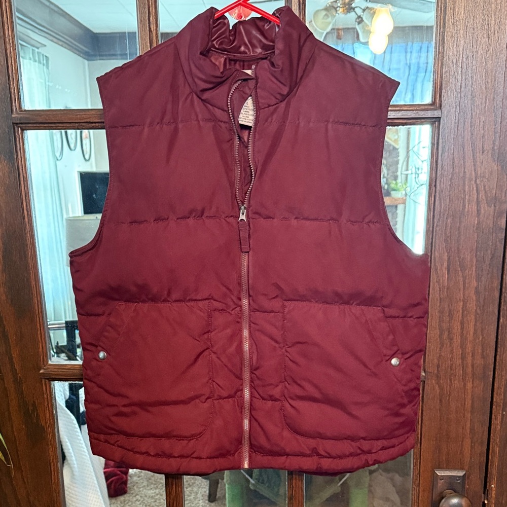 St Johns Bay‎ Mens Puffer Vest Large Burgundy Maroon Quilted Full Zip Mock Neck